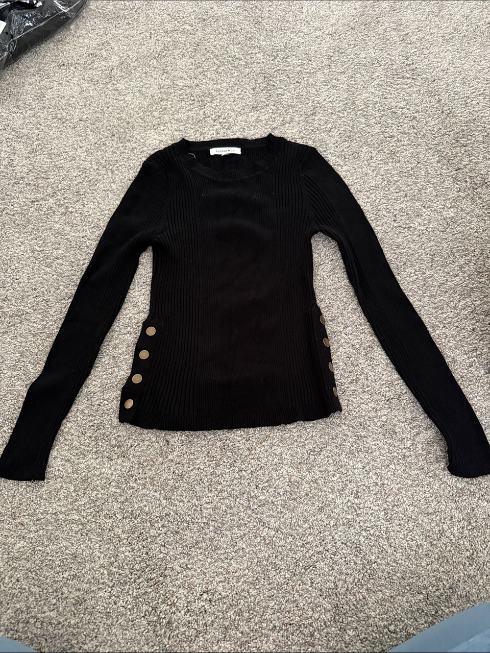 Hooked Up Juniors Black Ribbed Long Sleeve Top with Side Button Detail medium